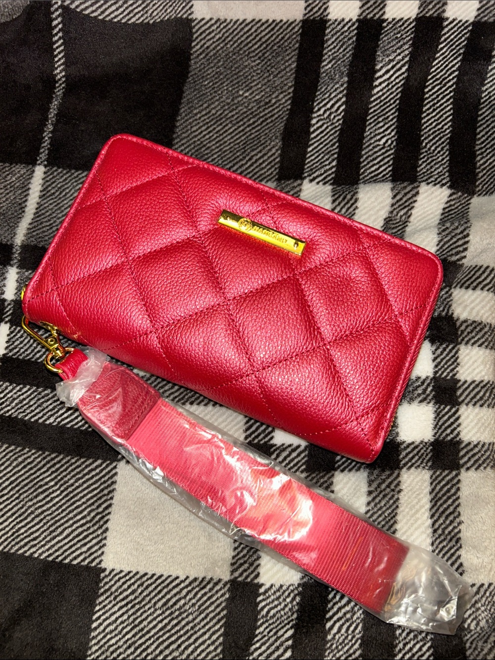 NWOT Joy Mangano Quilted Red Zip-Around Wristlet Wallet